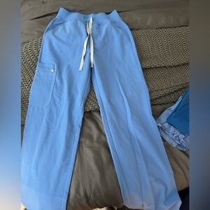 Figs High Waisted Isabel Wide Leg Scrub Pant - Ceil Blue XS TALL